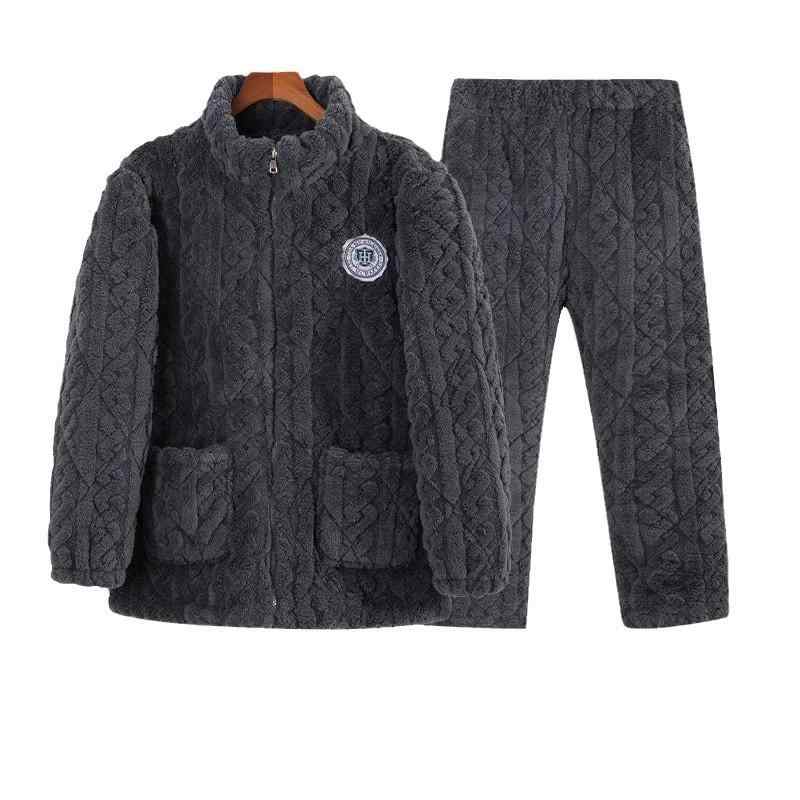 ・カテゴリ: セットアップ・スタイル: シンプルカジュアル・主な素材: ポリエステル100%（フランネル、中綿入り）・厚さ: 厚手・生地の厚さ: 極厚（約501-600g/平米）・ネックライン: スクエアネック・袖丈: 長袖・丈: 長ズボン・機能: 保温、アウター着用可・対象: 中年男性・シーン: アウトドア、ホーム・カラー展開: ディープグレー、ブラウン、ネイビー、ライトグレー、カーキ・サイズ展開: XL、2XL、3XL、4XL、5XL