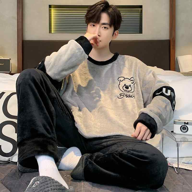 パジャマ メンズ 男性用 秋冬 サンゴフリース 裏起毛 あったか フランネル ルームウェア 部屋着 上下セ..