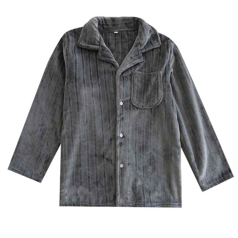 パジャマ メンズ 男性用 秋冬 フランネル サンゴフリース ストライプ ゆったり ルーズフィット 厚手 暖..