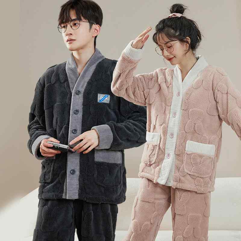 パジャマ カップル ペア ルームウェア レディース メンズ うさぎ柄 ジャガード織り サンゴフリース フ..