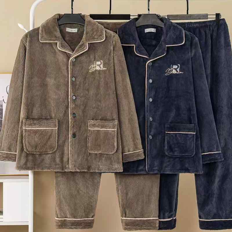 ルームウェア メンズ 男性用 フランネル フリース 前開き カーディガン 上下セット パジャマ 秋冬 厚手 あったか 保温 部屋着 寝巻き 快適 ゆったり グレー ブルー ブラウン 再生繊維