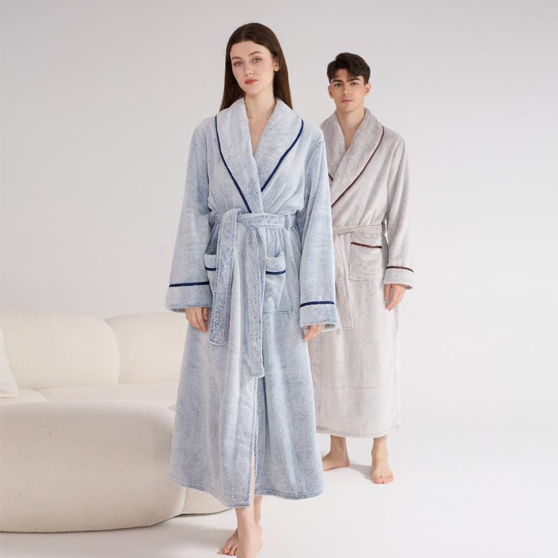 ・素材: フランネル・主な素材: ポリエステル100%・生地の厚さ: 超厚手（301-350g/m²）・スタイル: 欧米風・ネックライン: Vネック・機能: リラックス、睡眠、バスタイム、部屋着、保温、快適、外着可能・対象: カップル・カラー展開: ダークネイビー（レディース）、ダークネイビー（メンズ）、ライトワインレッド（レディース）、ライトワインレッド（メンズ）、コーヒー（レディース）、コーヒー（メンズ）、グレー（レディース）、グレー（メンズ）・サイズ展開: M、L、XL