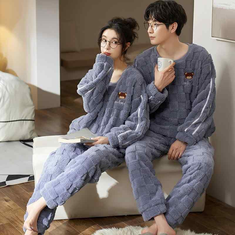 ルームウェア 男女兼用 ペア カップル 秋冬 フランネル サンゴフリース ポリエステル 厚手 あったか 保..