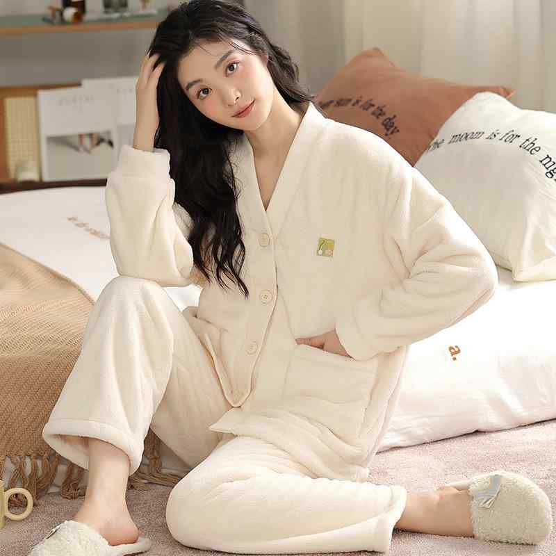 ルームウェア レディース 秋冬 厚手 フランネル フリース パジャマ 上下セット 長袖 ロングパンツ カーディガン 部屋着 大きいサイズ あったか 快適 カジュアル