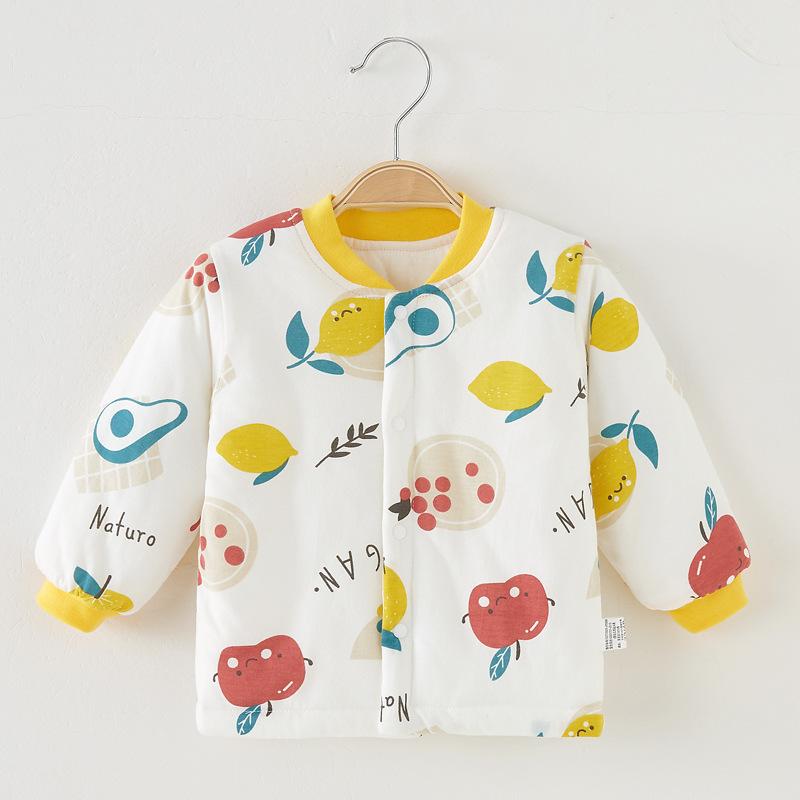 中綿ジャケット ベビー キッズ 男女兼用 コットン 綿100%表地 裏地 ポリエステル中綿 厚手 保温 防寒 ふんわり 柔らかい 丸首 前開き カジュアル 赤ちゃん 子供服 柄豊富 秋冬