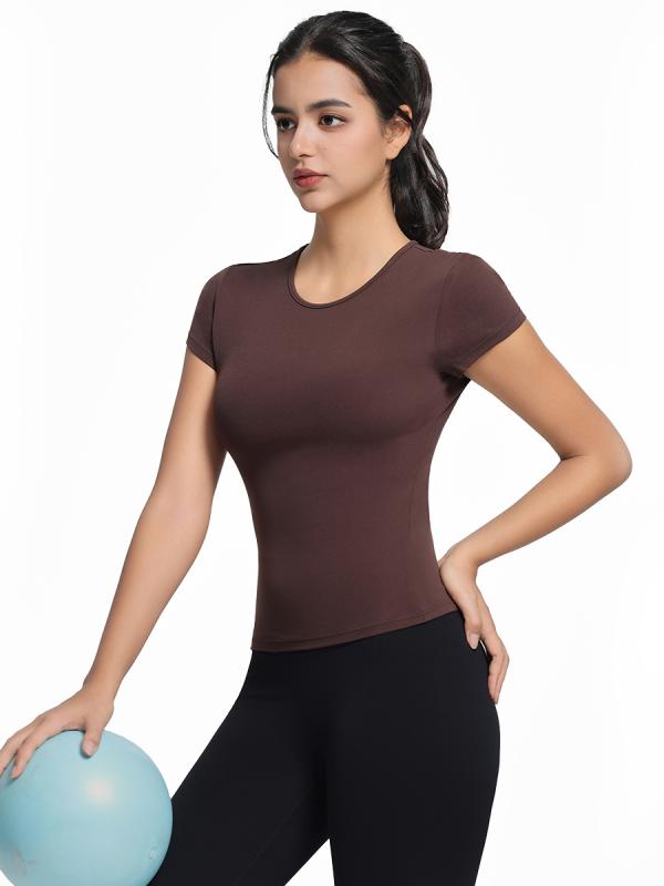 Tシャツ レディース ヨガウェア ピラティス フィットネス スポーツトップス 半袖 スリムフィット 速乾 ..