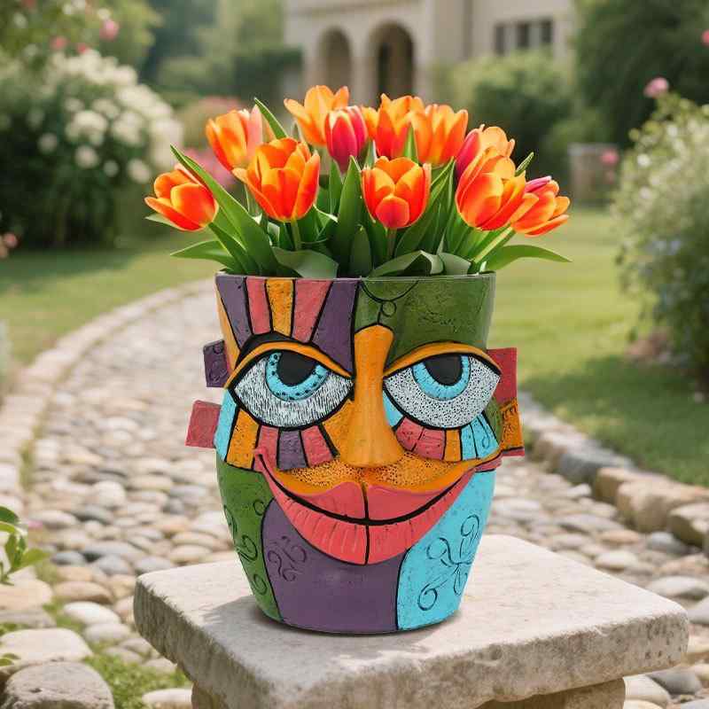 花瓶 卓上 置き型 抽象 人 face 顔 フラワー ポット 樹脂製 植木鉢 ホーム オフィス ホテル デコレーション ギフト
