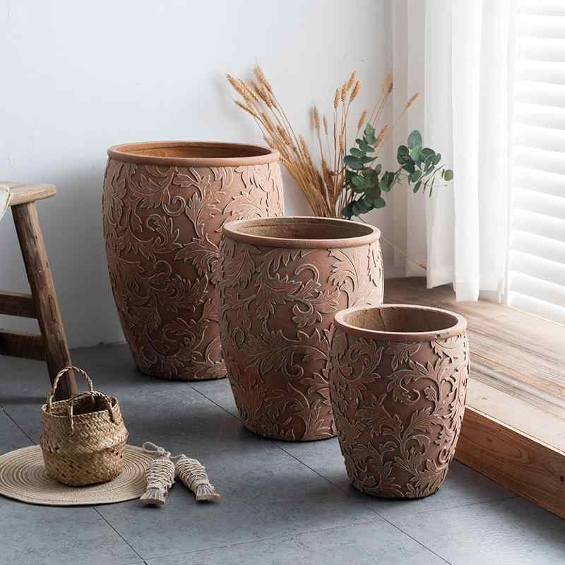 花瓶 植木鉢 観葉植物 鉢植え 置き型 リビング ベランダ ガーデン 北欧風 現代風 赤色 セメント製 プランター