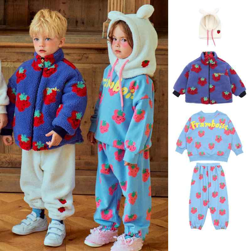 スウェット キッズ 男女兼用 秋冬 裏起毛 かわいい いちご柄 ストロベリープリント セットアップ 長袖 ..