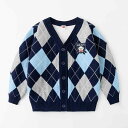 カーディガン キッズ 子供服 男の子 女の子 二重 スクール風 プレッピー 菱形柄 アーガイル Vネック 綿 ニット 秋冬 アウター 羽織り 通学 普段使い お...