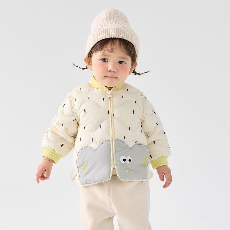 ダウンジャケット キッズ ベビー 男の子 女の子 軽量 薄手 かわいい 動物 アニマル柄 フードなし ショ..
