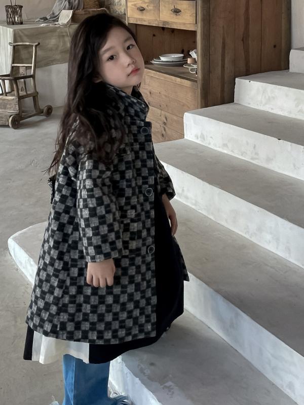 コート キッズ 女の子 秋冬 チェック柄 ロング丈 厚手 暖かい コットン ポリエステル裏地 保温 防寒 長..