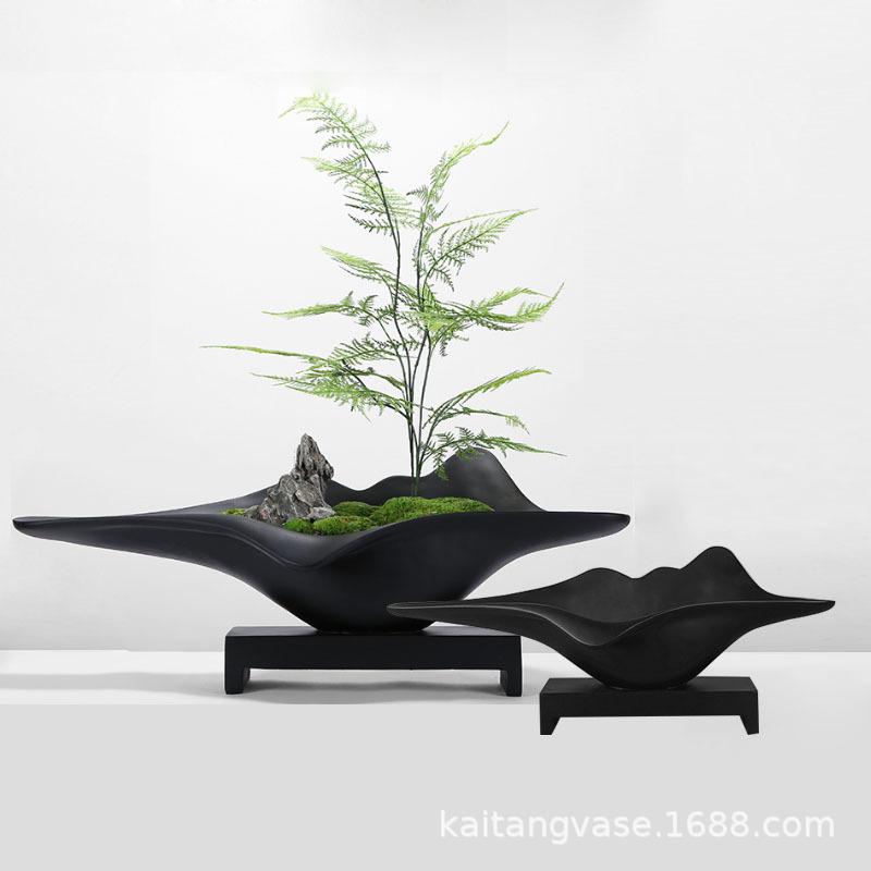 花瓶 樹脂製 植木鉢 卓上式 インテリア オブジェ 幾何学模様 ブラック ホワイト ブロンズ オフィス ホ..