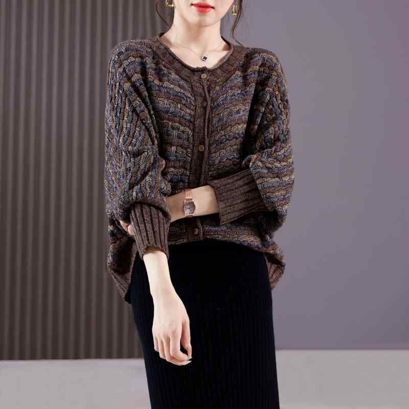 ニット・セーター レディース ラウンドネック 長袖 コットン混紡 ゆったり 厚手 ニット トップス 婦人..