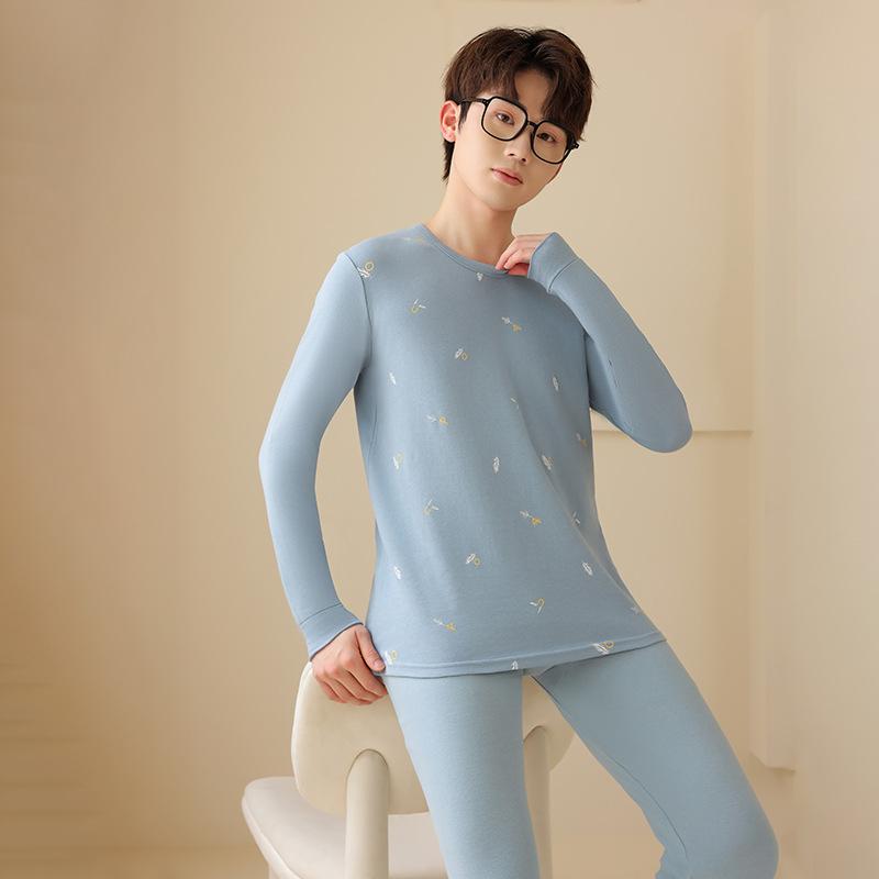 インナーウェア メンズ ボーイズ 秋 冬 長袖 コットン100% 上下セット 保温 抗菌 防臭 花柄 ラウンドネック Uネック 部屋着 ルームウェ..