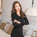 レディース インナー 上下セット 粘纤 あったかインナー 肌着 補正下着 無地 長袖 九分袖 伸縮性 ストレッチ ブラック ベージュ