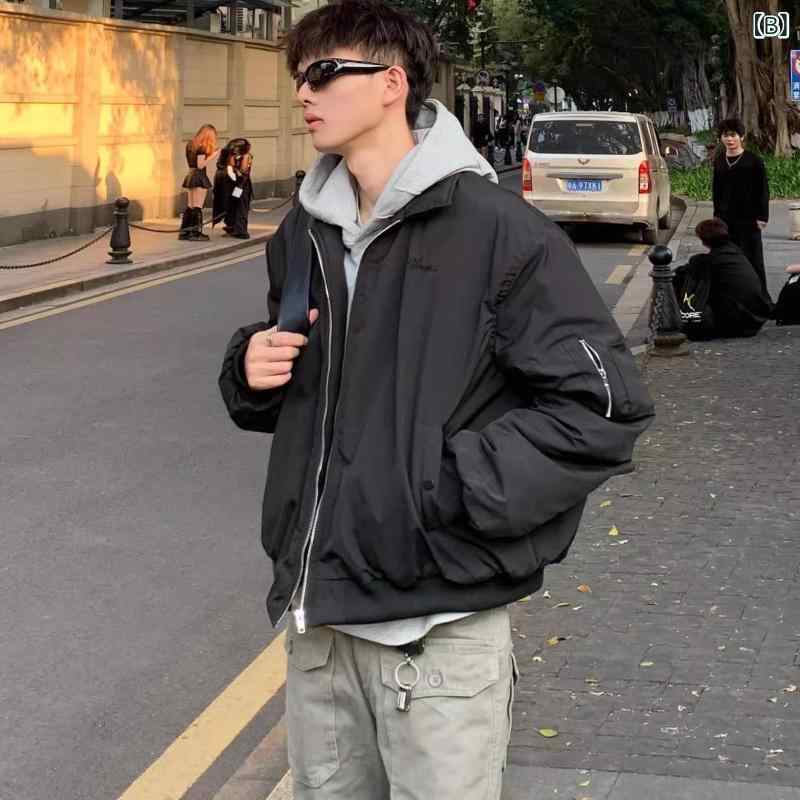 ジャケット 男性用 ブルゾン ジャンパー アウター 紺色 ネイビー 無地 襟付き ジップアップ 防風 ポリエステル 春秋 カジュアル ストリート