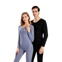 インナーウェア カップル メンズ レディース ジュニア 秋冬 薄手 保温 防寒 クルーネック 丸首 長袖 長ズボン 綿 コットン 肌着 上下セット 部屋着 ルー...