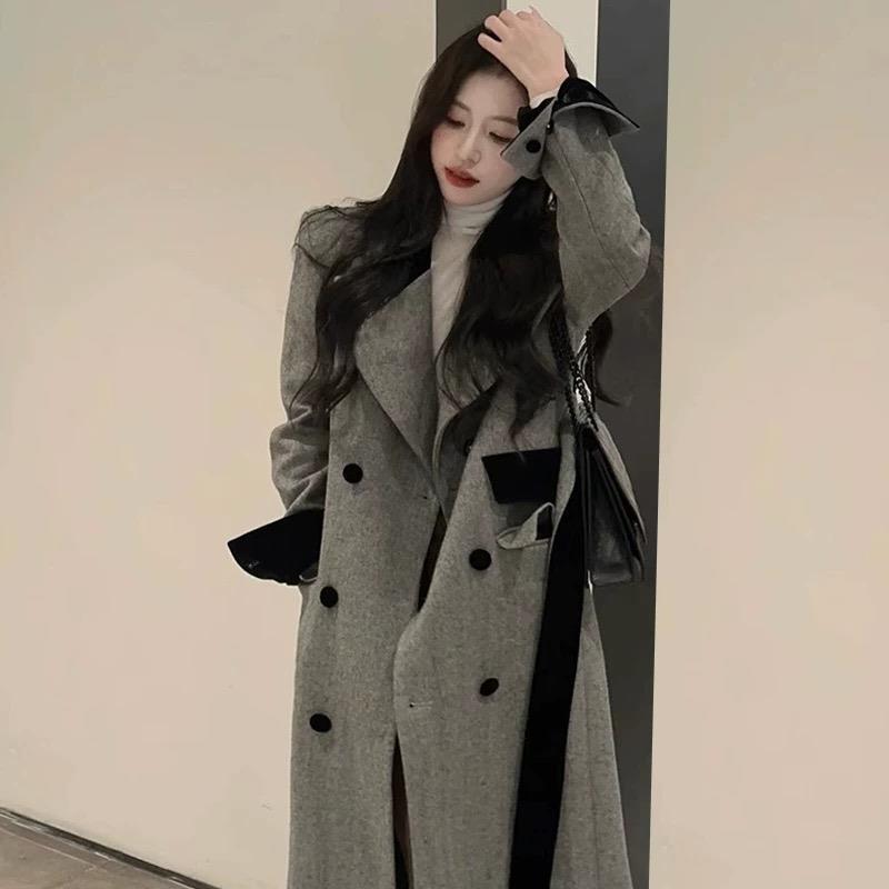コート レディース グレー 毛織 ウール アウター 秋冬 中 длины丈 ゆったり 体型カバー カジュアル きれいめ 通勤(4)