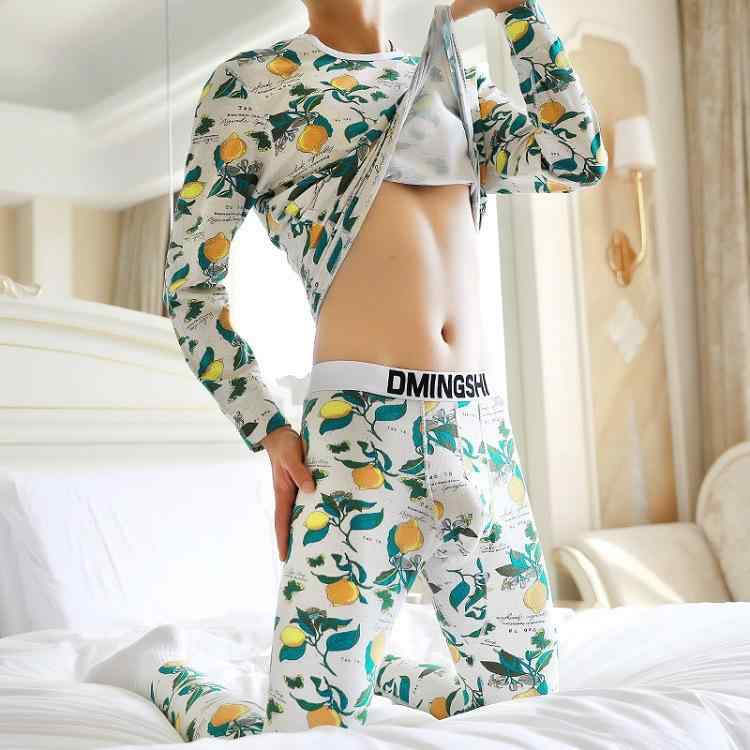 メンズ レギンス 男性用 保温 薄手 純綿 コーマ綿 ロング丈 インナーパンツ プリント柄 花柄 個性的 シ..