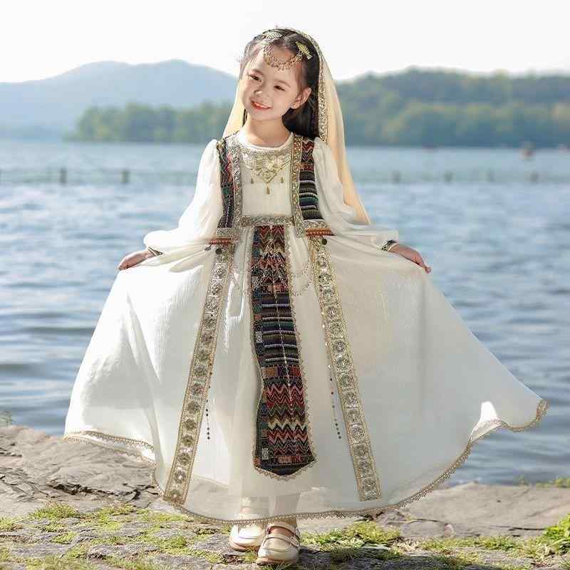 ワンピース キッズ 子供服 ガールズ 漢服 西域 公主 シルクロード 風 エスニック チュール レース 春秋