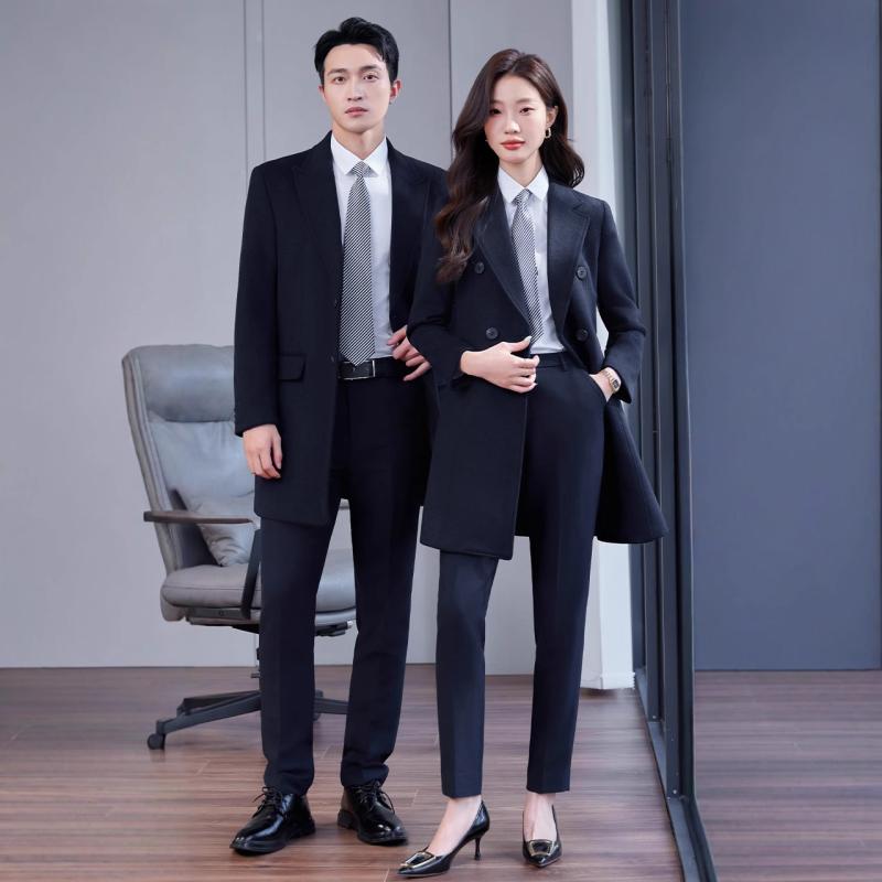 コート レディース 秋冬 防寒 職業服 スーツ メンズ ポリエステル テーラード襟 長袖 無地 切り替え ブラック パンツ ズボン S M L XL 2XL 3XL 4XL 5XL