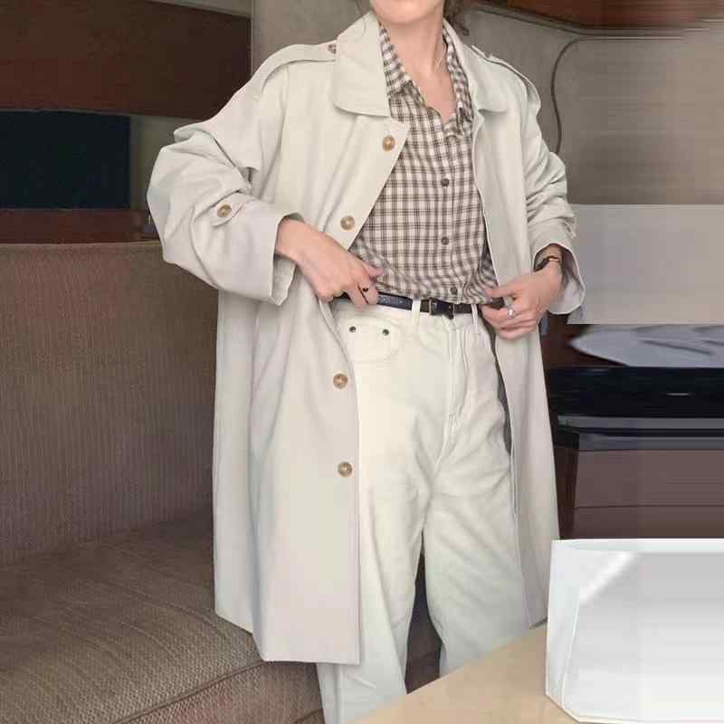 コート レディース 中長丈 アウター 秋冬 英国風 気質 襟付き 長袖 スリム 大柄 通勤 ポリエステル ゆったり ベージュ カーキ ネイビー(4)