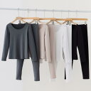 インナー レディース 上下セット 発熱 保温 あったか 暖かい 丸首 クルーネック 長袖 ロングスリーブ 無地 肌着 ナイロン アクリル 秋冬 冷え対策 普段使...