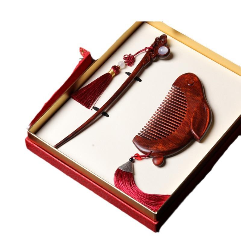 ヘアブラシ レディース 木製 インドネシア産 小葉紫檀 紅木 彫刻 コーム ヘアアクセサリー かんざし 玉..