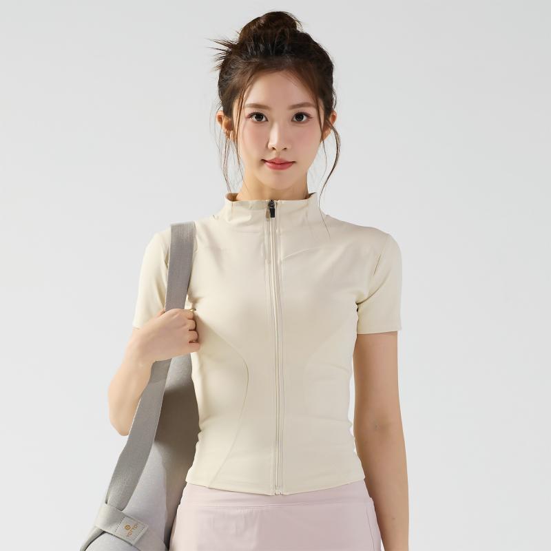 Tシャツ レディース ヨガウェア 薄手 吸湿速乾 スポーツトップス ランニング ウェア 立襟 ジップアップ..