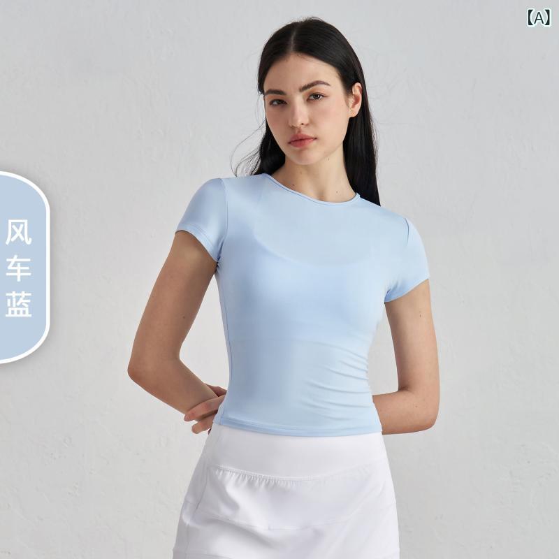 Tシャツ レディース スポーツ用トップス 吸湿速乾 ヨガウェア トレーニング ランニング 接触冷感 ストレッチ ピラティス 運動着 春夏 無地 高弾性 風車ブルー ホワイト ブラック ストロベリーミルク 灰ミント 石墨グレー 蒸留コーヒー 麻グレー