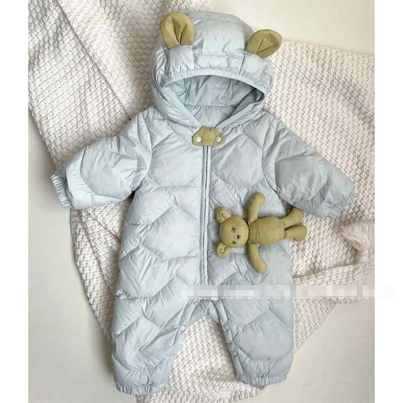 ベビー服 冬用 ロンパース ジャンプスーツ 軽量 防寒 暖かい 新生児 乳幼児 男の子 冬服 カバーオール コットン 無地 グレー ブルー