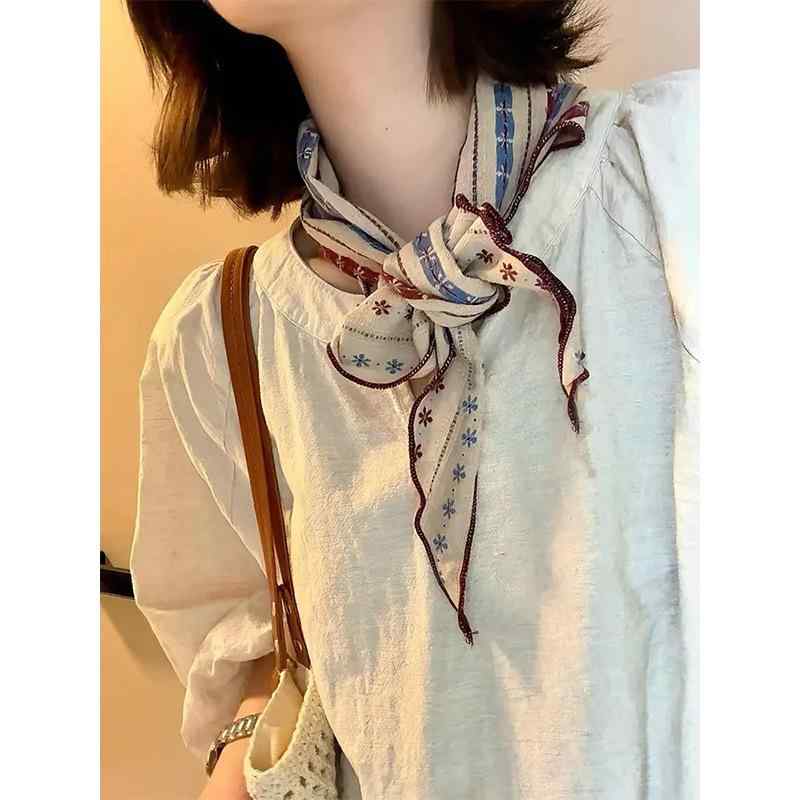 ストール レディース 春夏 綿麻 三角巾 花柄 ストライプ スカーフ ショール UV 紫外線対策 首巻き 日焼..