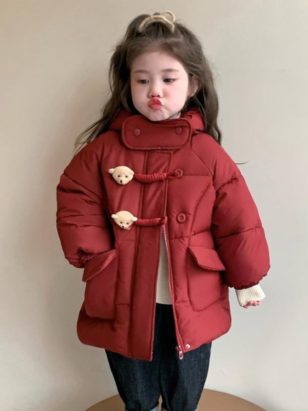 子供服 ガールズ 中綿入りジャケット 冬用 厚手 防寒 クマ耳 フード付き ジャンパー 普段着 通園 通学 ..