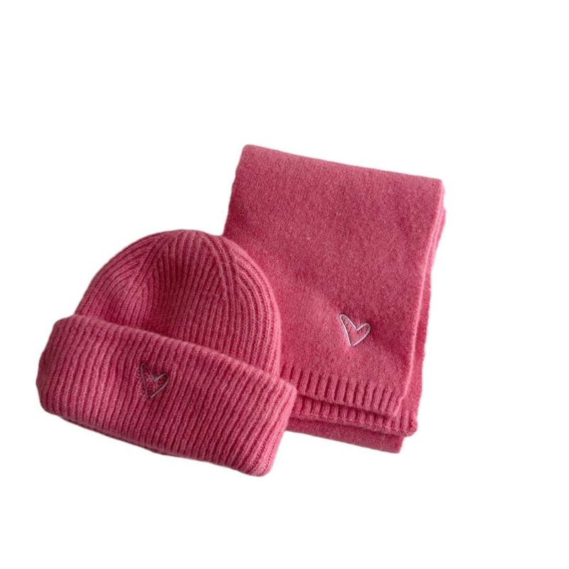 帽子 子供用 秋冬 ニット帽 マフラー セット ハート 刺繍 かわいい 暖かい 男の子 女の子 ミルクホワイ..