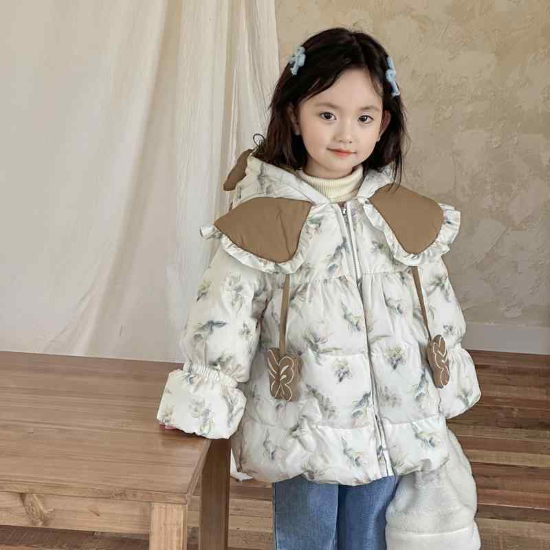子供服 ダウンジャケット ガールズ 冬用 中綿 ジャケット 花柄 90% ホワイトダックダウン 厚手 高品質 ..