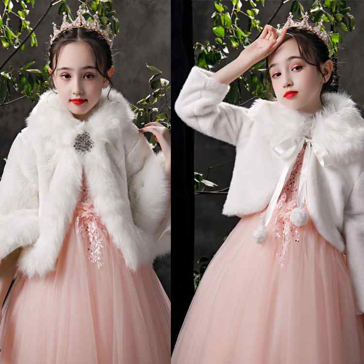 キッズ ショール ケープ 秋冬 プリンセス 長袖 アウター 上着 子供 女の子 花童 ベルベット サテン 防..