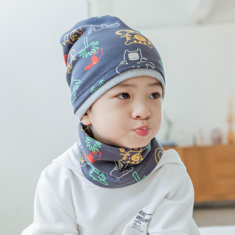 帽子 キッズ 子供用 秋冬 ニット帽 マフラー セット コットン 星柄 2層 紺色 赤色 グレー 黒色 コーヒ..