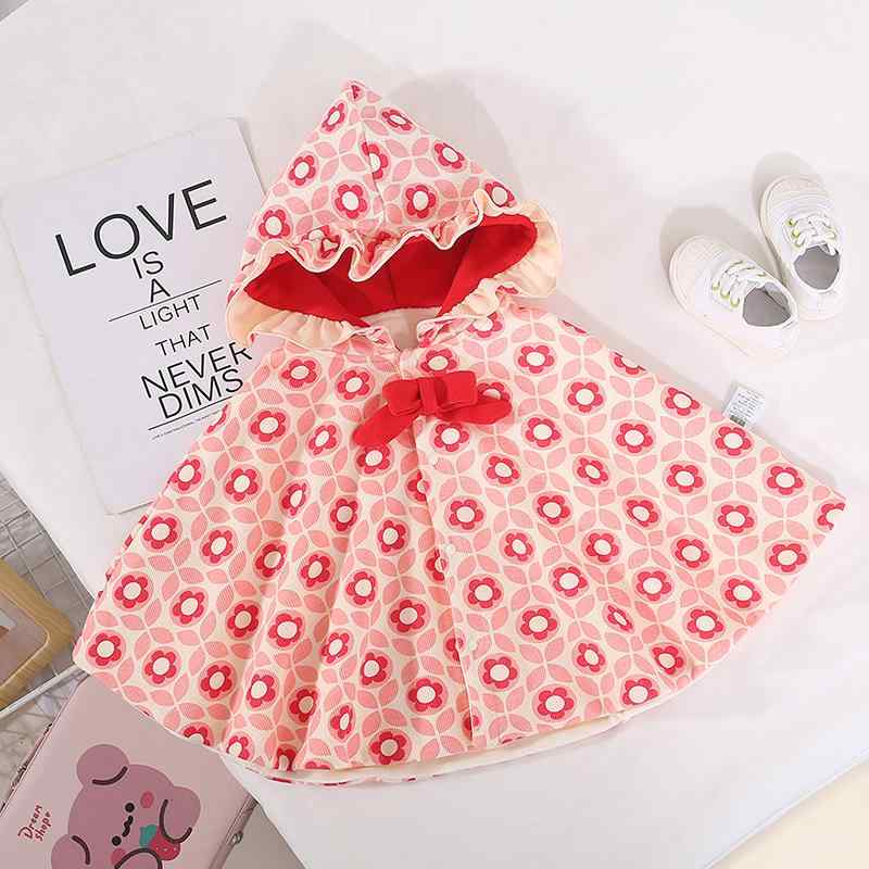 ベビー ポンチョ 秋冬 女の子 裏起毛 ケープ 花柄 かわいい 子供 コート 暖かい 厚手 綿 アウター 防寒