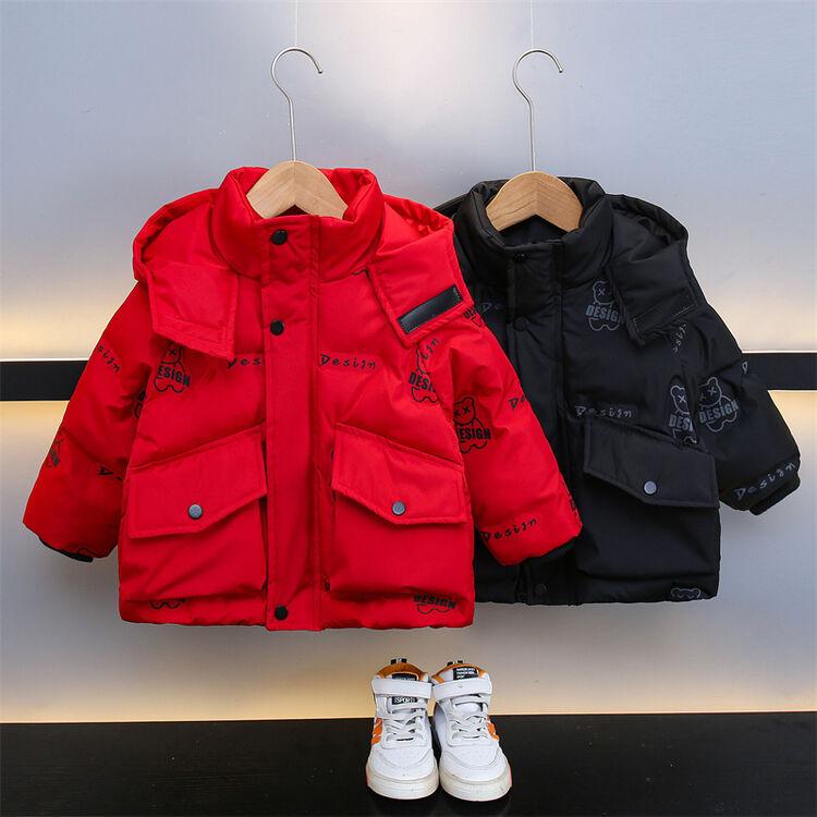 子供服 男の子 アウター 中綿入りジャケット クマ柄 レッド ブラック 秋 冬 90cm 100cm 110cm 120cm 13..