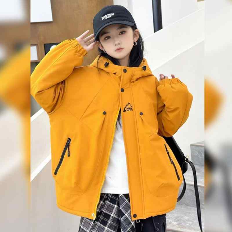 子供用コットンジャケット 男女兼用 中綿入りパーカー フード付き 8歳以上 向け 防寒着 アウター コー..