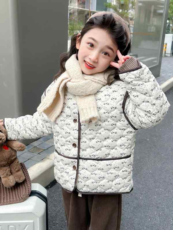 子供服 女の子 中綿入りジャケット 長袖 花柄 裏起毛 あったか ジャンパー アウター ガールズ 防寒着 ..