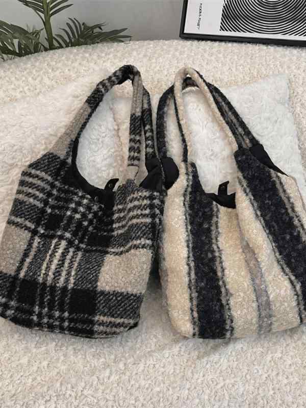 トートバッグ レディース 秋冬 羊毛 チェック柄 カジュアル 肩掛け 鞄 通勤 通学 普段使い デイリーユース