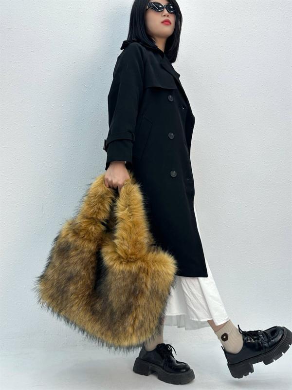 トートバッグ レディース ファー ふわふわ ショルダーバッグ 大容量 通勤 鞄 カバン ガーリー かわいい ポリエステル 横型 秋冬 白色 ピンク系 赤色 ブラウン ブラック グレー