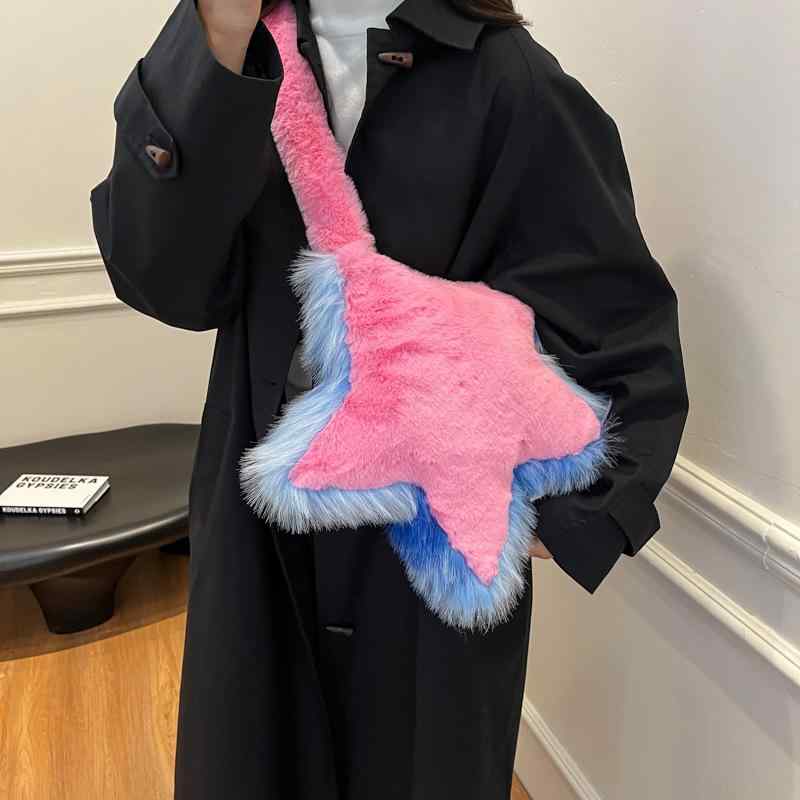 バッグ レディース 秋冬 ファー ふわふわ かわいい 五芒星 斜めがけ マカロンカラー ぬいぐるみ ハンド..