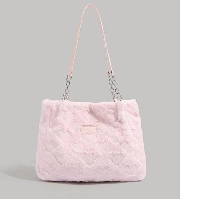 トートバッグ レディース 大容量 ピンク系 ホワイト かわいい モコモコ ショルダーバッグ 通勤 通学 普段使い ポリエステル製 鞄