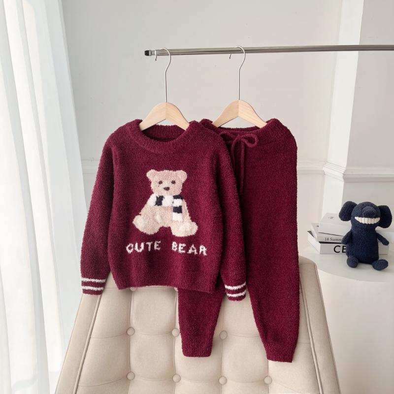 パジャマ キッズ 子供 親子 秋冬 かわいい クマ 長袖 長ズボン セットアップ 部屋着 ポリエステル