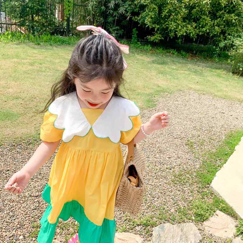 ワンピース キッズ 女の子 半袖 子供 チュニック 格子柄 コットン Aライン プリンセススタイル 80cm 90..