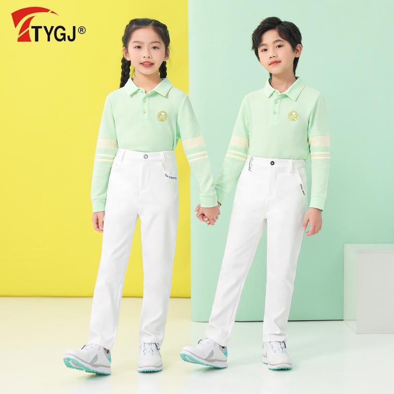 ゴルフウェア キッズ ジュニア 男女兼用 長袖 UVカット 紫外線対策 速乾 吸汗速乾 綿混 ポリエステル混 スポーツ トップス Tシャツ 秋冬 ホワイト グリーン ブルー