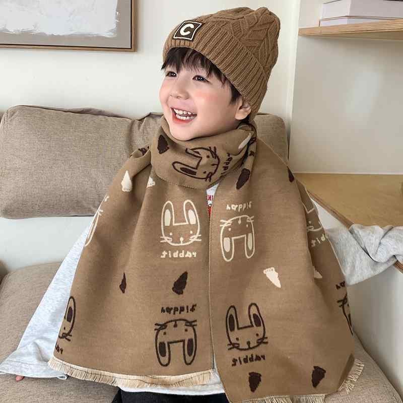 マフラー キッズ 子供用 男の子 女の子 仿羊絨 ネックウォーマー ショール かわいい ウサギ柄 保温 秋..